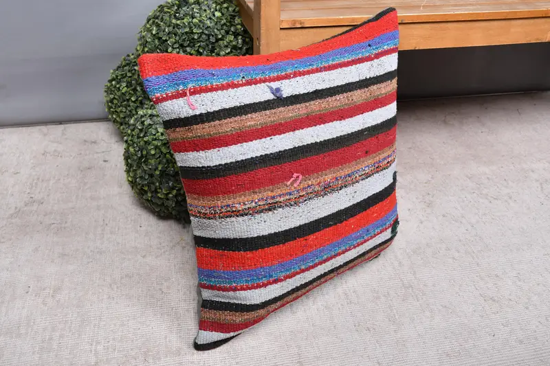 Antique Pillows, Pillow Sham, Interior Designer Pillow, 20x20 White Pillow, Seat Pillow Sham, Bright Pillow, Kilim Pillow, Pattern Throw Pillow Sham - 7