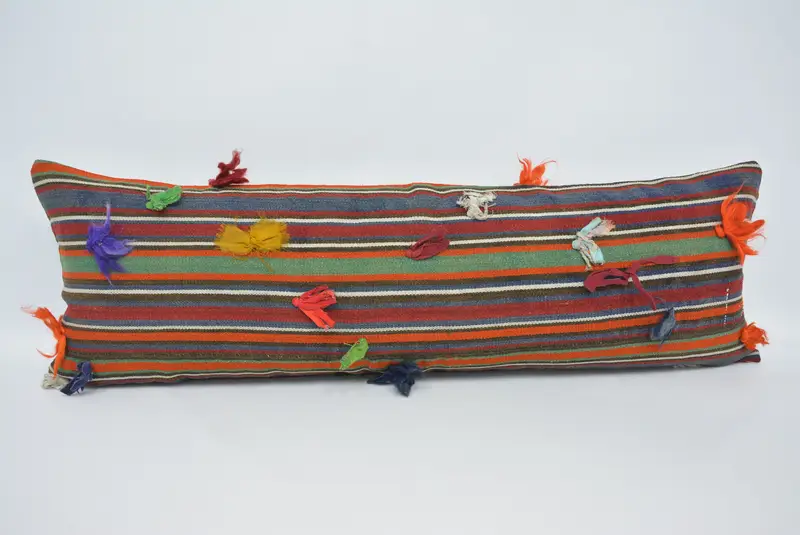 Besticktes rotes Hanf-Wurfkissen, Vintage-gestreiftes Kissen