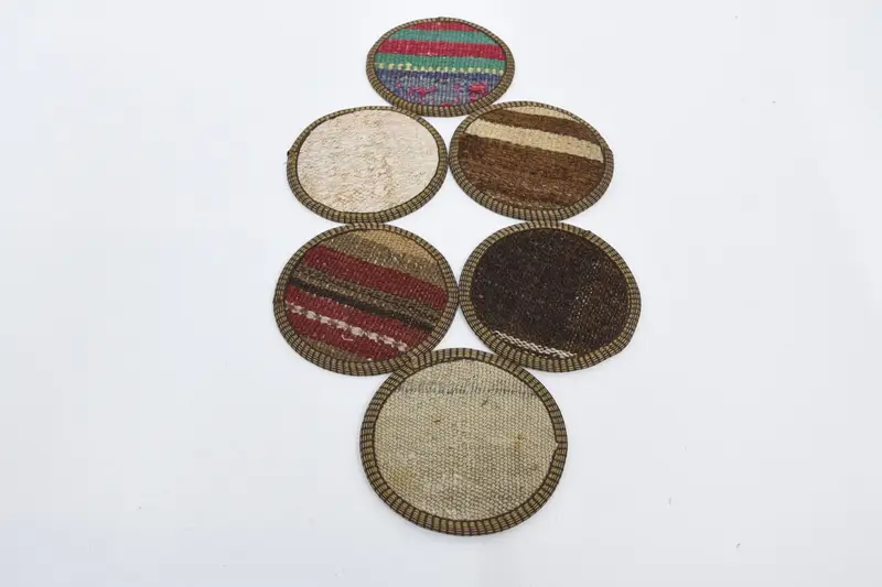White and Brown Striped Coaster, Durable Kilim Coaster