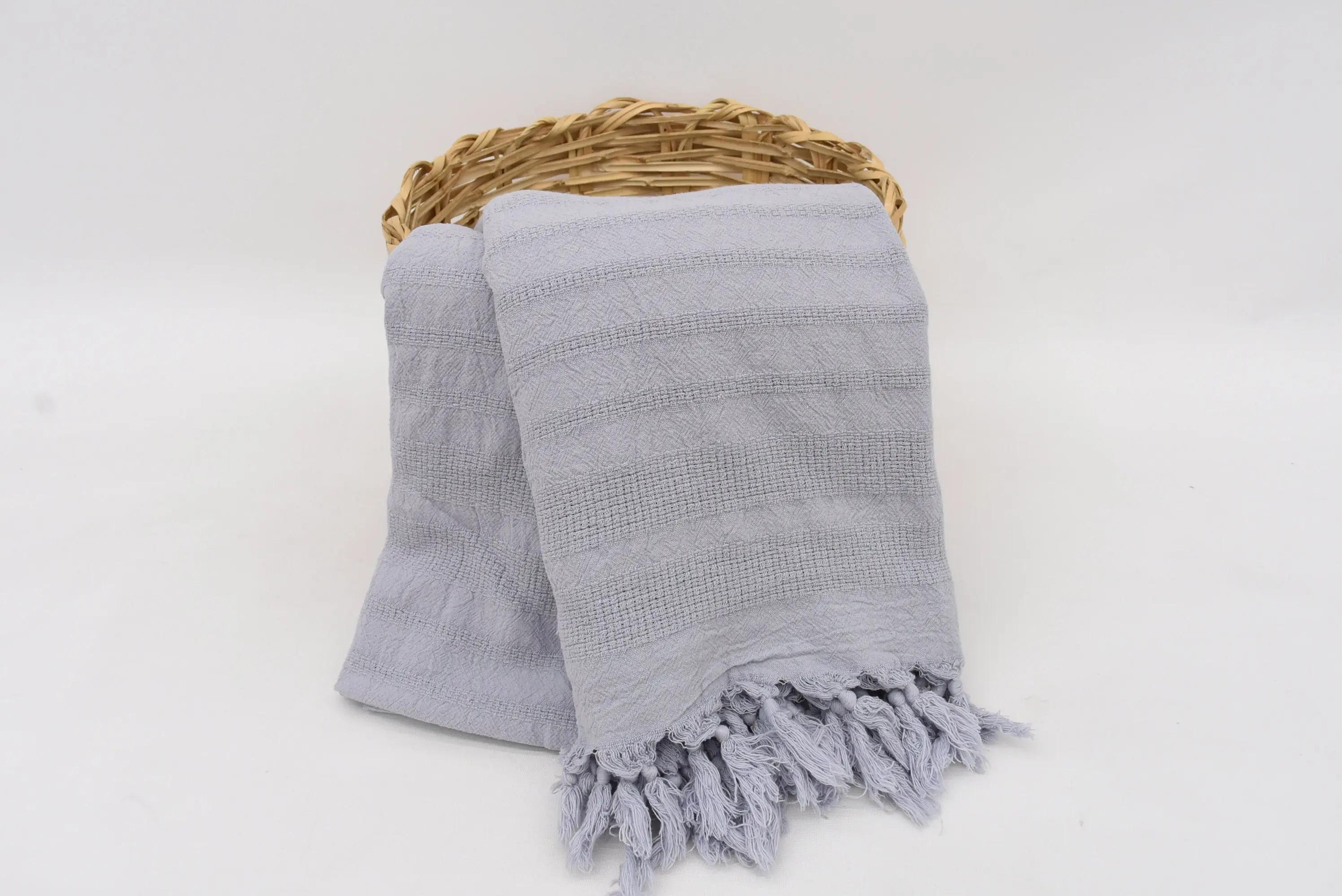 Organic Beach Blanket Gray Stonewashed Striped Throw, 95x67 Inches - 1