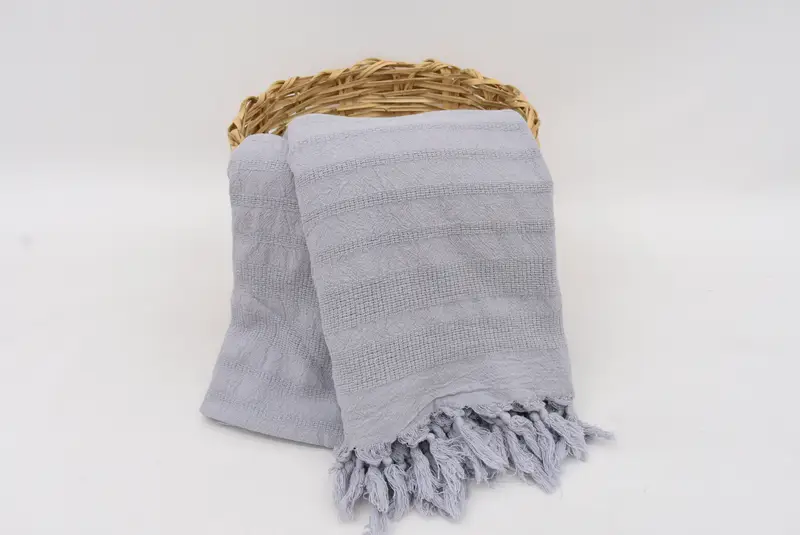 Organic Beach Blanket Gray Stonewashed Striped Throw, 95x67 Inches