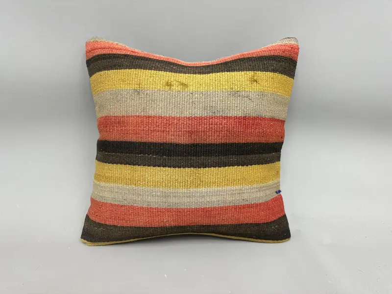Traditional Cushion, Handwoven Cushion Cover, 18x18 Red Pillow Sham, Vintage Kilim Pillow, Ethnical Kilim Rug Pillow, Turkish Pillow, Cushion Cover - 4