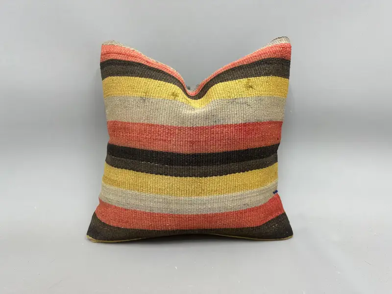 Traditional Cushion, Handwoven Cushion Cover, 18x18 Red Pillow Sham, Vintage Kilim Pillow, Ethnical Kilim Rug Pillow, Turkish Pillow, Cushion Cover - 1