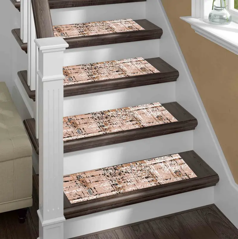 Beige Kilim Design Printed Rug: Modern Aztec Stair Rug