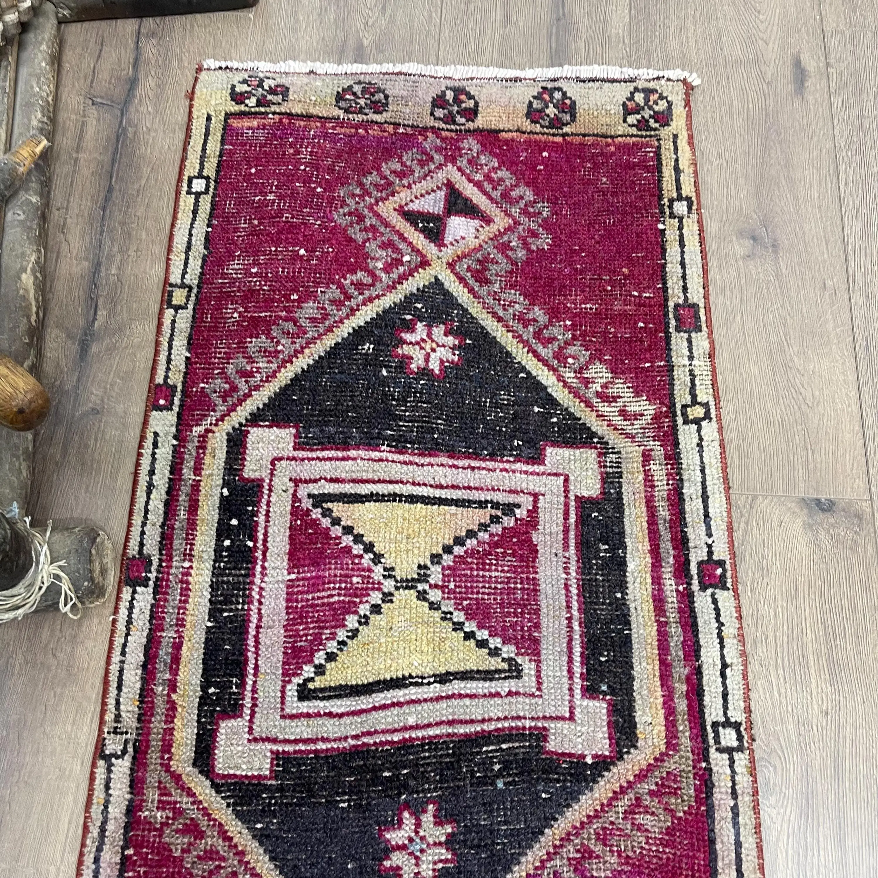 1.6x3.3 ft Turkish Rug, Small Vintage Rug, Red Abstract Rug - 1