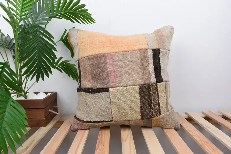 Handmade Kilim Cushion, Kilim Cushion Sham, Home Decor Pillow, Bohemian Cushion Pillow Case, Cushion Case, 20x20 Bronze Pillow Case - 1