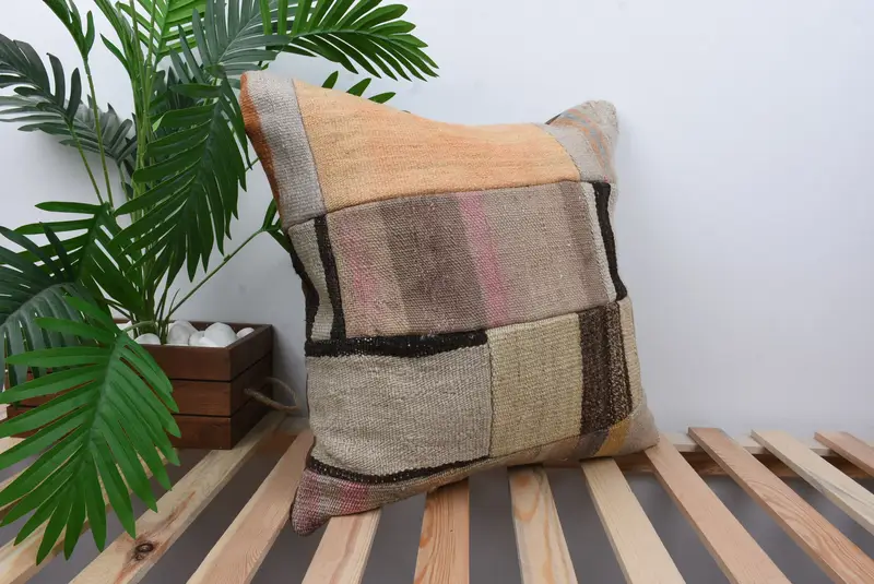 Handmade Kilim Cushion, Kilim Cushion Sham, Home Decor Pillow, Bohemian Cushion Pillow Case, Cushion Case, 20x20 Bronze Pillow Case - 4