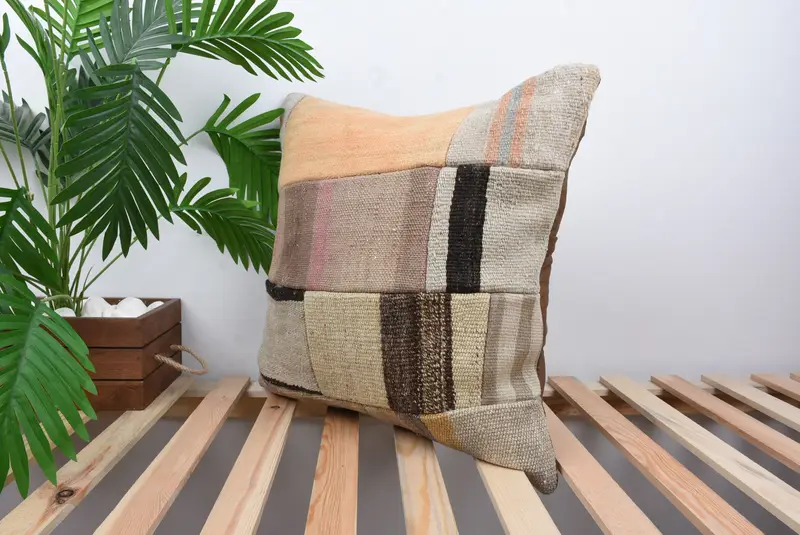 Handmade Kilim Cushion, Kilim Cushion Sham, Home Decor Pillow, Bohemian Cushion Pillow Case, Cushion Case, 20x20 Bronze Pillow Case - 5