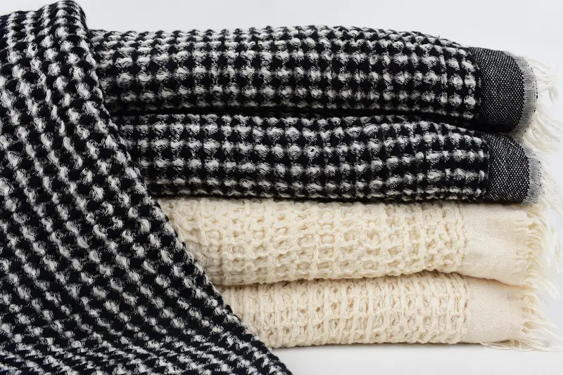 Turkish Cotton Blanket Handmade Organic Beach Towel Beige, 60x63 Inches