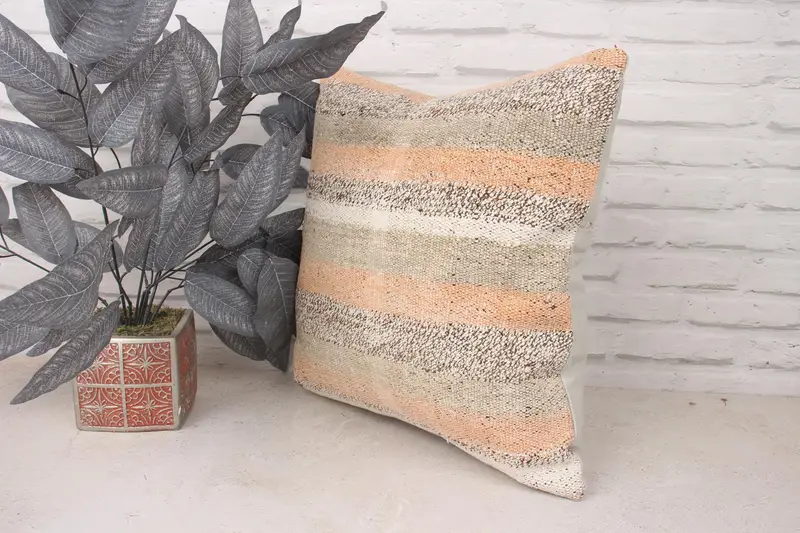 Anatolian Pillow Sham, Turkish Pillow, Cushion Case, Turkish Kilim Pillow, 18x18 Green Cushion Case, Handmade Kilim Cushion - 4
