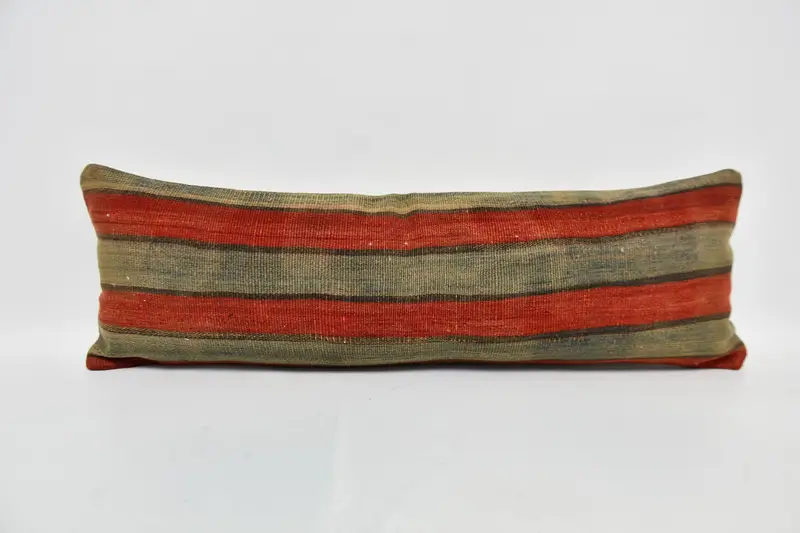 Kilim Rug Pillow, Pillow Case, Pillow for Couch, Vintage Pillow, Pillow for Sofa, 12x36 Red Cushion Case, Natural Cushion, Customized Cushion Cover - 1