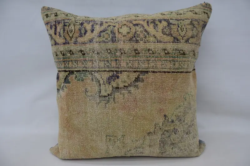 Bright Pillow Sham, Turkish Pillow, Cushion Cover, Interior Designer Pillow, 32x32 Beige Pillow Case, Kilim Pillow Cover, Retro Throw Pillow Sham - 1
