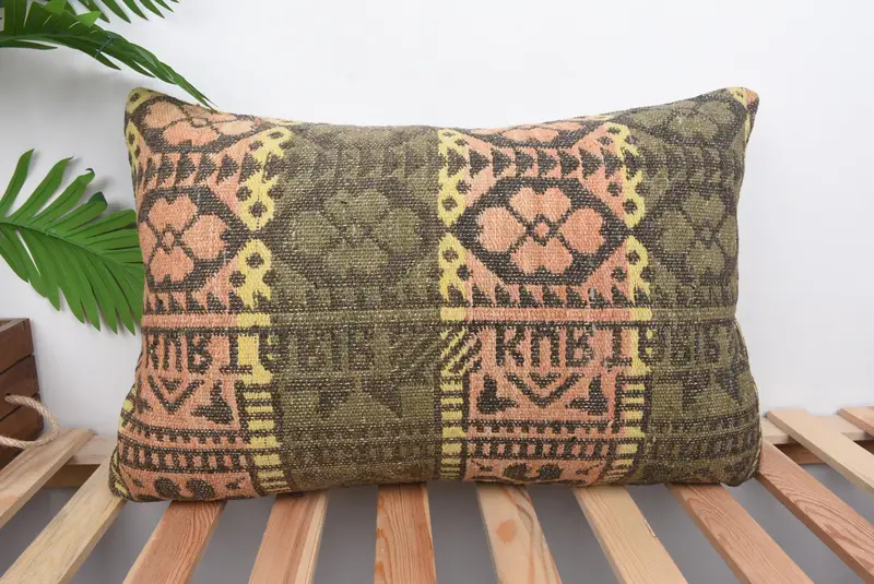 Orange & Braun besticktes Southwestern Wurfkissen, handgemachtes Vintage Kissen