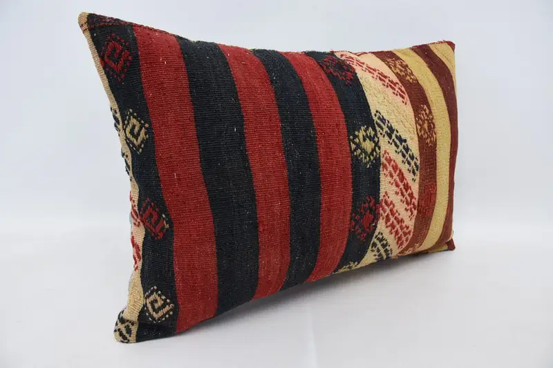 Pastel Pillow Sham, Boho Pillow Sham Cover, Cushion Case, Gift Pillow, Vintage Kilim Throw Pillow, Anatolian Pillow Cover, 16x24 Red Cushion Case - 3