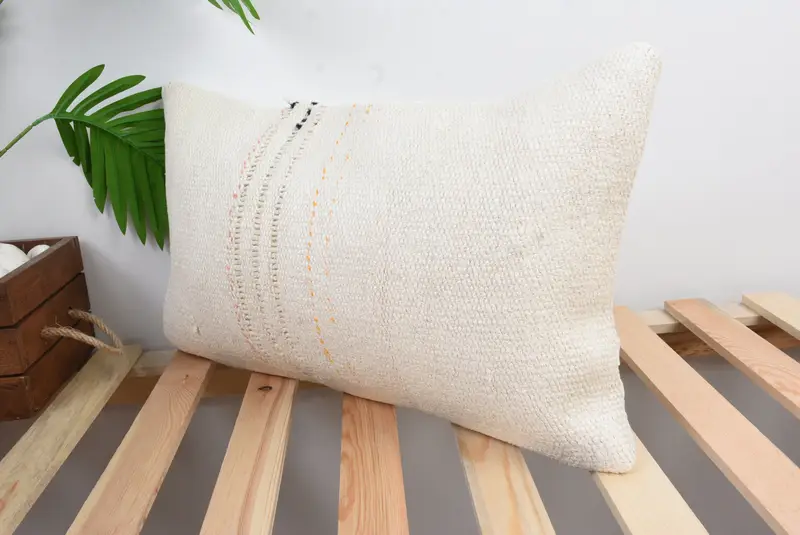 Pillow for Sofa, Pillow, Accent Throw Pillow, Kilim Cushion Sham, Ethnical Kilim Rug Pillow, 12x20 White Pillow Cover, Decorative Pillow Sham - 5