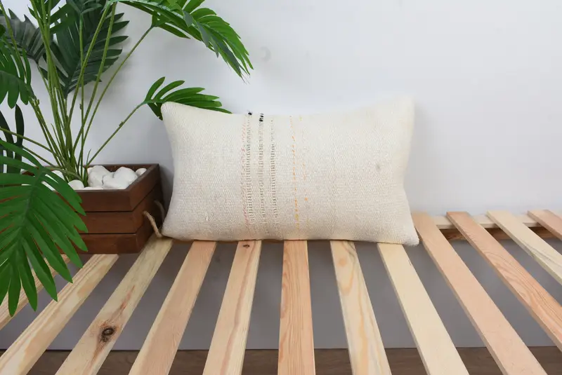 Pillow for Sofa, Pillow, Accent Throw Pillow, Kilim Cushion Sham, Ethnical Kilim Rug Pillow, 12x20 White Pillow Cover, Decorative Pillow Sham - 1