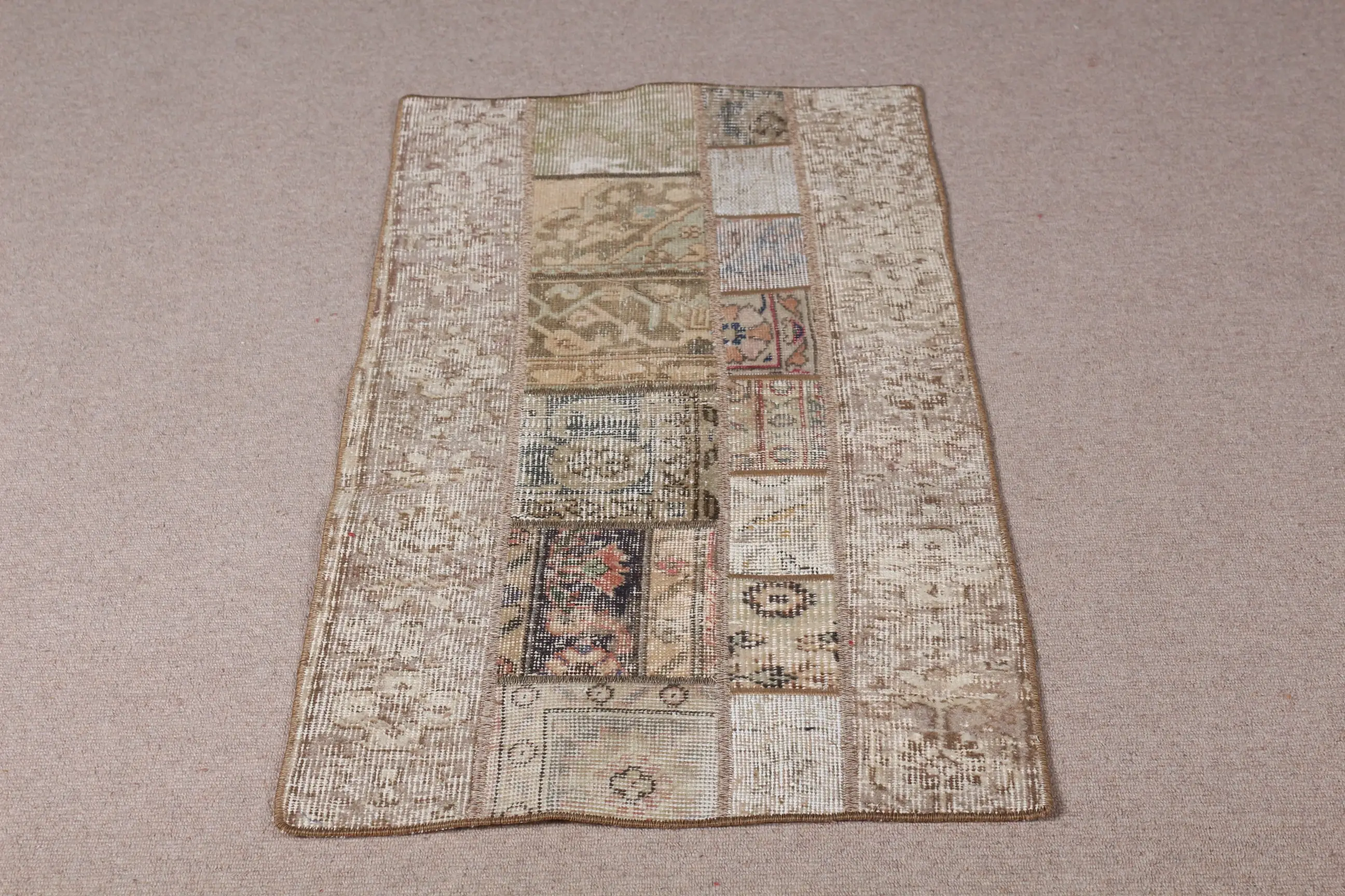Turkish Small Rug 2.1x3.9 ft, Brown Ombré Vintage Wool Rug - 1