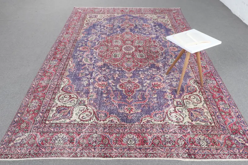 El Yapımı Mor Halı, 0,5x9,8 ft Hayvan Baskılı