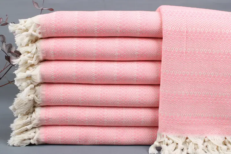 Turkish Beach Towel Chevron Bright Pink, Organic Cotton, 38x69 Inches