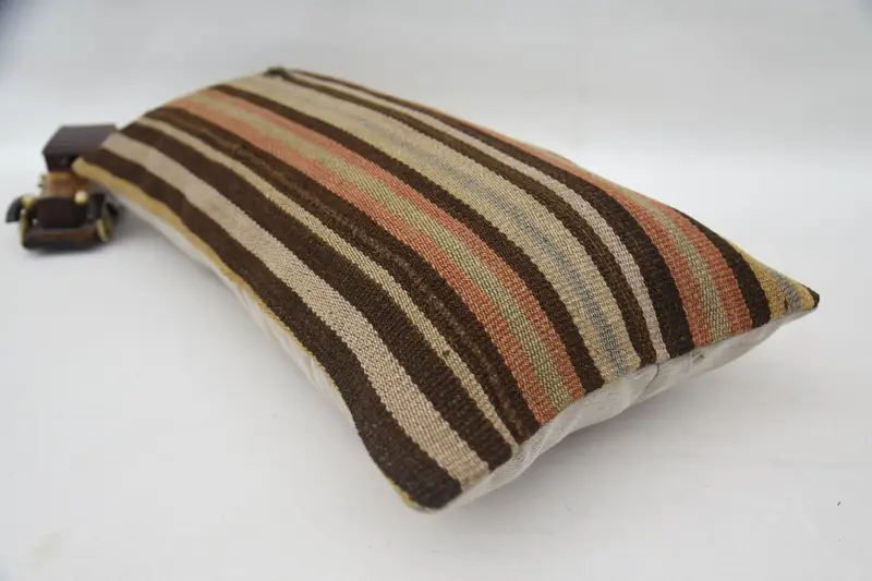 Vintage Kilim Pillow, Cushion Cover, Ethnic Throw Pillow Case, Sofa Cushion Cover, Home Decor Pillow, 12x24 Brown Pillow Cover, Pillow for Couch - 6