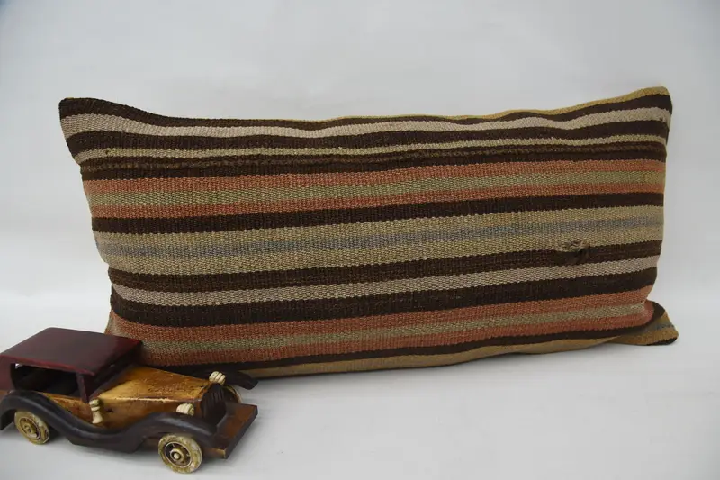 Vintage Kilim Pillow, Cushion Cover, Ethnic Throw Pillow Case, Sofa Cushion Cover, Home Decor Pillow, 12x24 Brown Pillow Cover, Pillow for Couch - 2