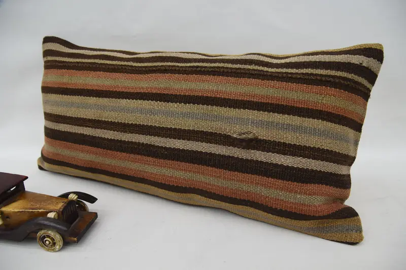 Vintage Kilim Pillow, Cushion Cover, Ethnic Throw Pillow Case, Sofa Cushion Cover, Home Decor Pillow, 12x24 Brown Pillow Cover, Pillow for Couch - 3