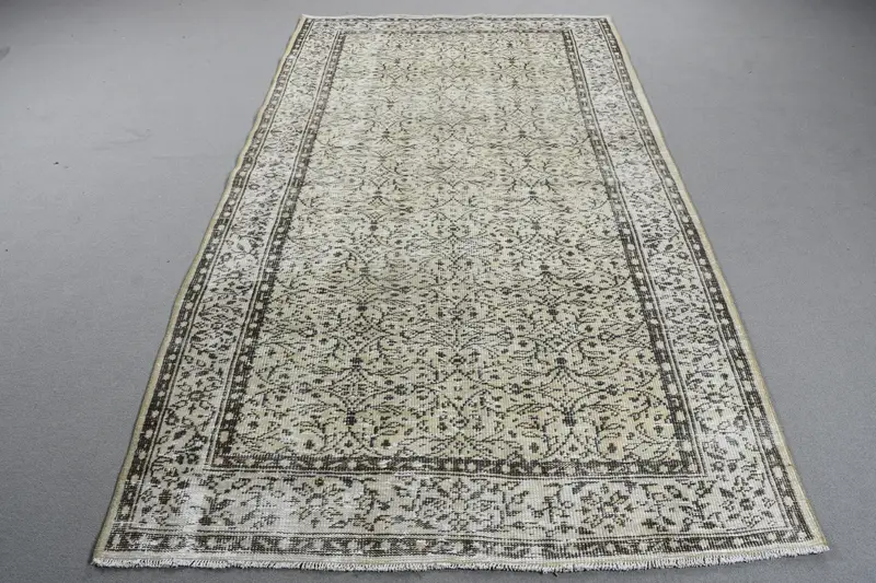 Zarif Yeşil ve Kahverengi Kareli Halı, 4,9x8,6 ft