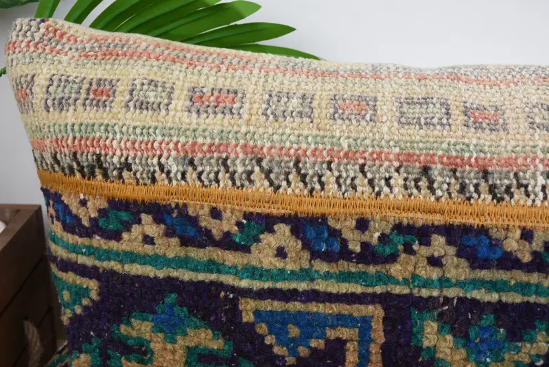 Kilim Pillow Cover, Pastel Pillow Case, Kilim Pillow, Hippie Throw Pillow Case, Interior Designer Pillow, Pillow, 12x48 Blue Pillow Sham - 2