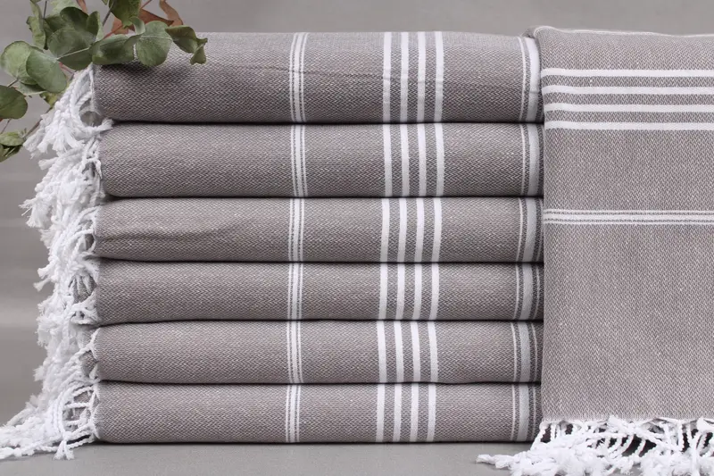 Beach Towel Brown Striped Peshtemal, Beige, Organic Turkish Cotton, 40x71 Inches