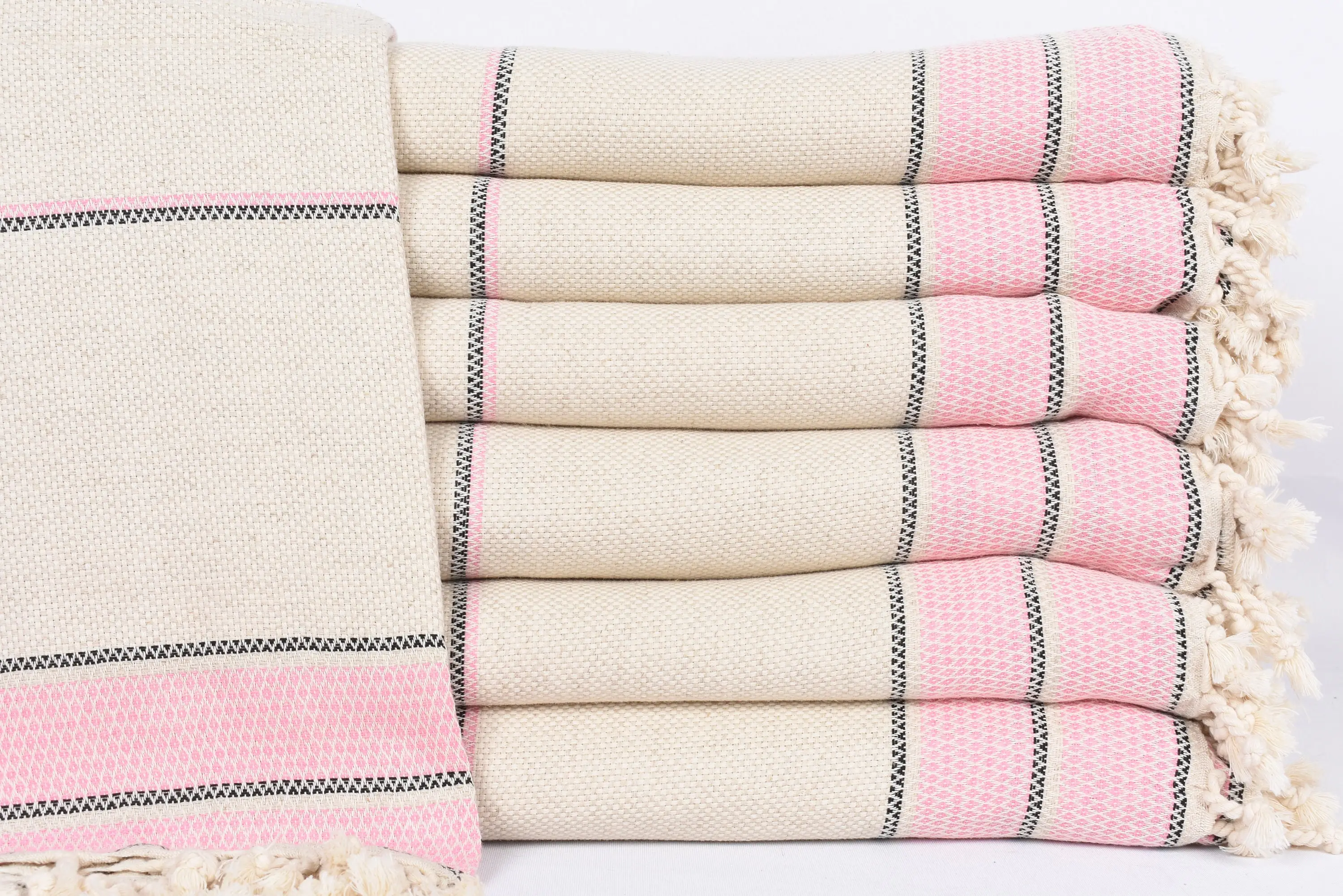 Organic Pink Striped Linen Blanket, 103x95 Inches, Camouflage Pattern - 1