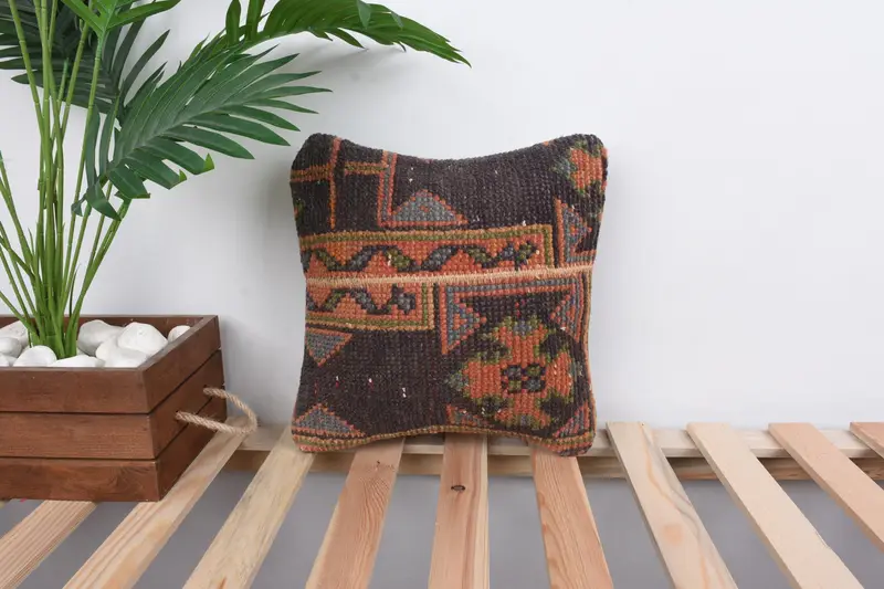 Antique Pillows, Cushion Cover, Rustic Pillow Cover, Throw Kilim Pillow, Pet Cushion, Ethnical Kilim Rug Pillow, 12x12 Blue Cushion - 1
