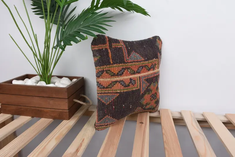 Antique Pillows, Cushion Cover, Rustic Pillow Cover, Throw Kilim Pillow, Pet Cushion, Ethnical Kilim Rug Pillow, 12x12 Blue Cushion - 4