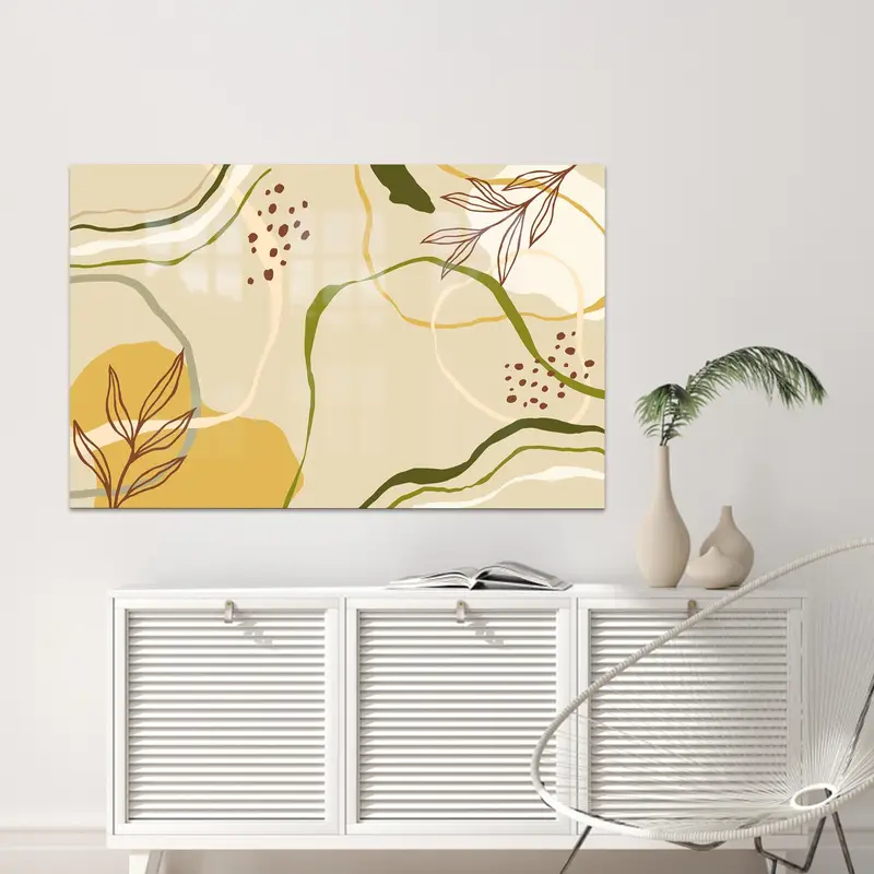 Trendy Boho Botanik Baskılı Cam - Zarif Modern Tasarım