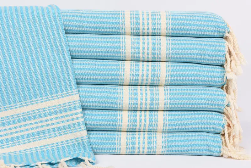 Turkish Towel Hand Towel Turquoise Striped, Organic Cotton, 40x18 Inches