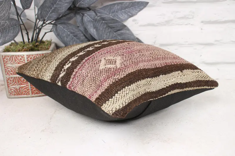 Kilim Cushion Sham, Throw Kilim Pillow, Square Throw Pillow Case, Pillow Sham, 12x12 Beige Pillow Sham, Antique Pillows, Boho Throw Cushion Case - 6