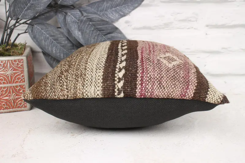 Kilim Cushion Sham, Throw Kilim Pillow, Square Throw Pillow Case, Pillow Sham, 12x12 Beige Pillow Sham, Antique Pillows, Boho Throw Cushion Case - 5