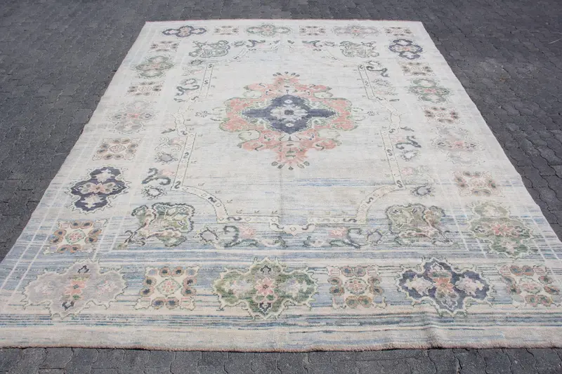 9,7x12,4 ft Teppich, türkischer Vintage Teppich, Oushak Blauer Südwestteppich - 1