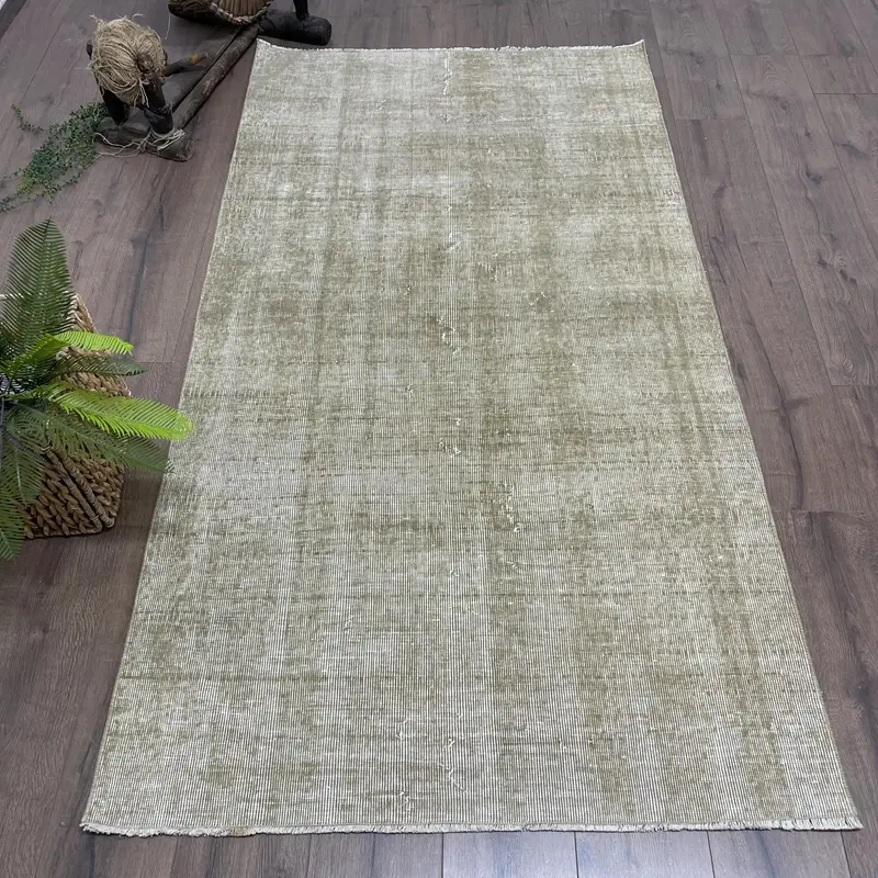 Turkish Vintage Area Rug 3.7x6.8 ft, Oushak Gray Wool Rug - 1