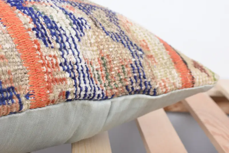 Rustic Pillow, Pillow Case, Boho Pillow, 16x16 Blue Pillow Sham, Decorative Pillow Case, Interior Designer Pillow, Vintage Kilim Pillow - 7