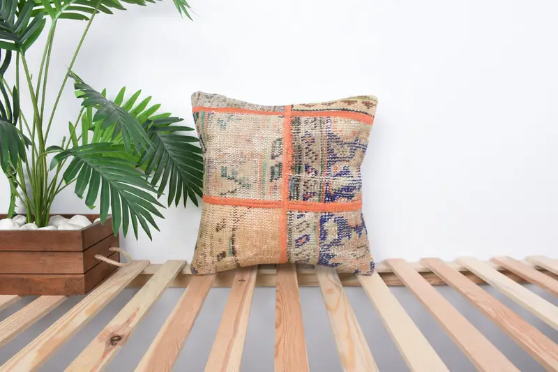 Rustic Pillow, Pillow Case, Boho Pillow, 16x16 Blue Pillow Sham, Decorative Pillow Case, Interior Designer Pillow, Vintage Kilim Pillow - 1