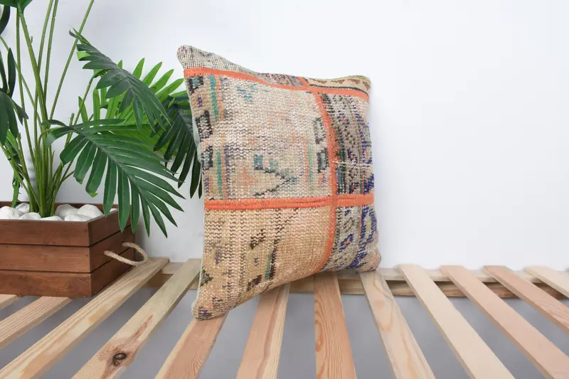 Rustic Pillow, Pillow Case, Boho Pillow, 16x16 Blue Pillow Sham, Decorative Pillow Case, Interior Designer Pillow, Vintage Kilim Pillow - 4