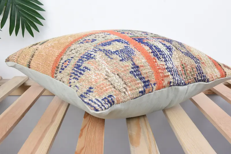 Rustic Pillow, Pillow Case, Boho Pillow, 16x16 Blue Pillow Sham, Decorative Pillow Case, Interior Designer Pillow, Vintage Kilim Pillow - 6