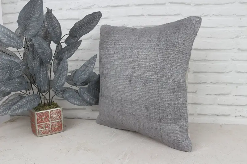 Pillow Case, Boho Pillow Sham Cover, Pillow for Sofa, 20x20 Gray Pillow, Pillow for Couch, Crochet Pattern Pillow Cover, Bed Cushion - 5