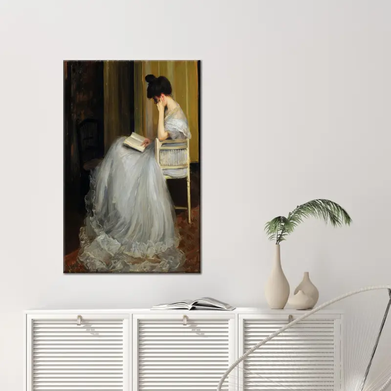 Vintage-Frau liest ein Buch: Elegant bedruckte Leinwandkunst