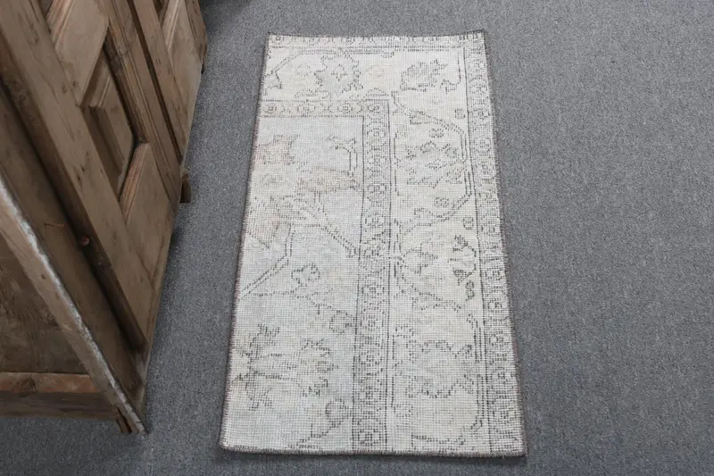 Vintage Küçük Halı 1.5x3 ft (45x92 cm), Oushak Gri Türk Halısı - 1