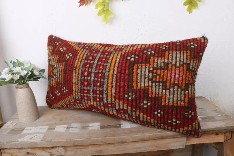 Traditional Cushion, Pillow for Couch, Southwestern Pillow Case, Turkish Pillow, 12x24 Brown Pillow Sham, Throw Kilim Pillow, Pillow Sham - 4