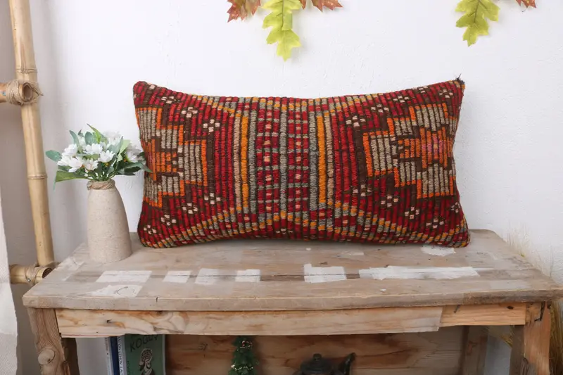 Traditional Cushion, Pillow for Couch, Southwestern Pillow Case, Turkish Pillow, 12x24 Brown Pillow Sham, Throw Kilim Pillow, Pillow Sham - 1