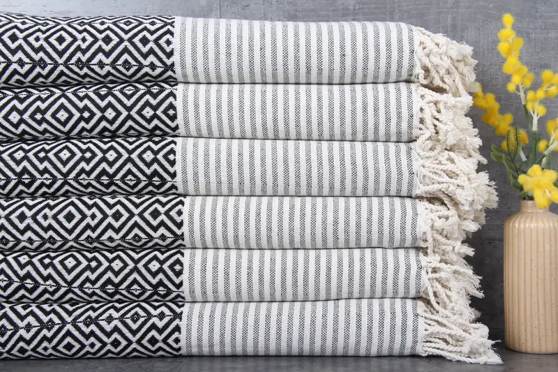 Personalized Diamond Towel Black Peshtemal Beach Towel, 38x75 Inches