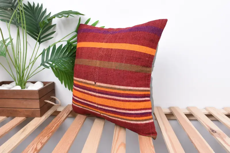 Pillow Sham, Antique Pillows, 18x18 Red Cushion Cover, Vintage Kilim Pillow, Ottoman Pillow Cover, Vintage Kilim Throw Pillow - 5
