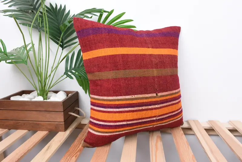 Pillow Sham, Antique Pillows, 18x18 Red Cushion Cover, Vintage Kilim Pillow, Ottoman Pillow Cover, Vintage Kilim Throw Pillow - 4